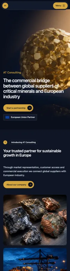The AT Consulting website on a phone